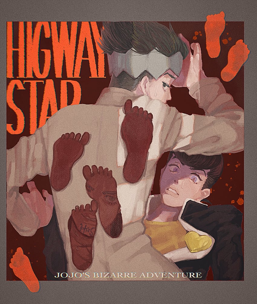 higashikata josuke, kishibe rohan, fungami yuya, and highway star (jojo no kimyou na bouken and 1 more) drawn by t_0nd