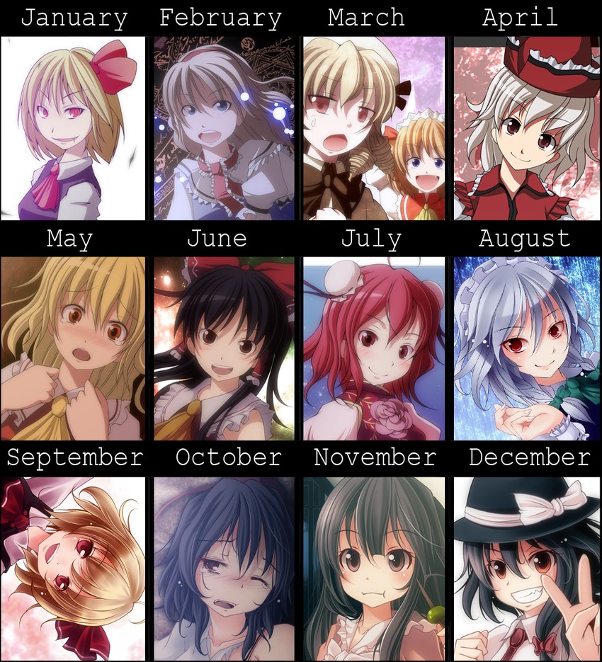 hakurei reimu, flandre scarlet, izayoi sakuya, alice margatroid, shameimaru aya, and 7 more (touhou) drawn by tsukishiro_saika