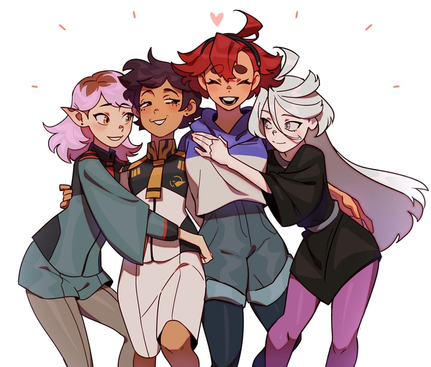 suletta mercury, miorine rembran, luz noceda, and amity blight (gundam and 2 more) drawn by rengemenge