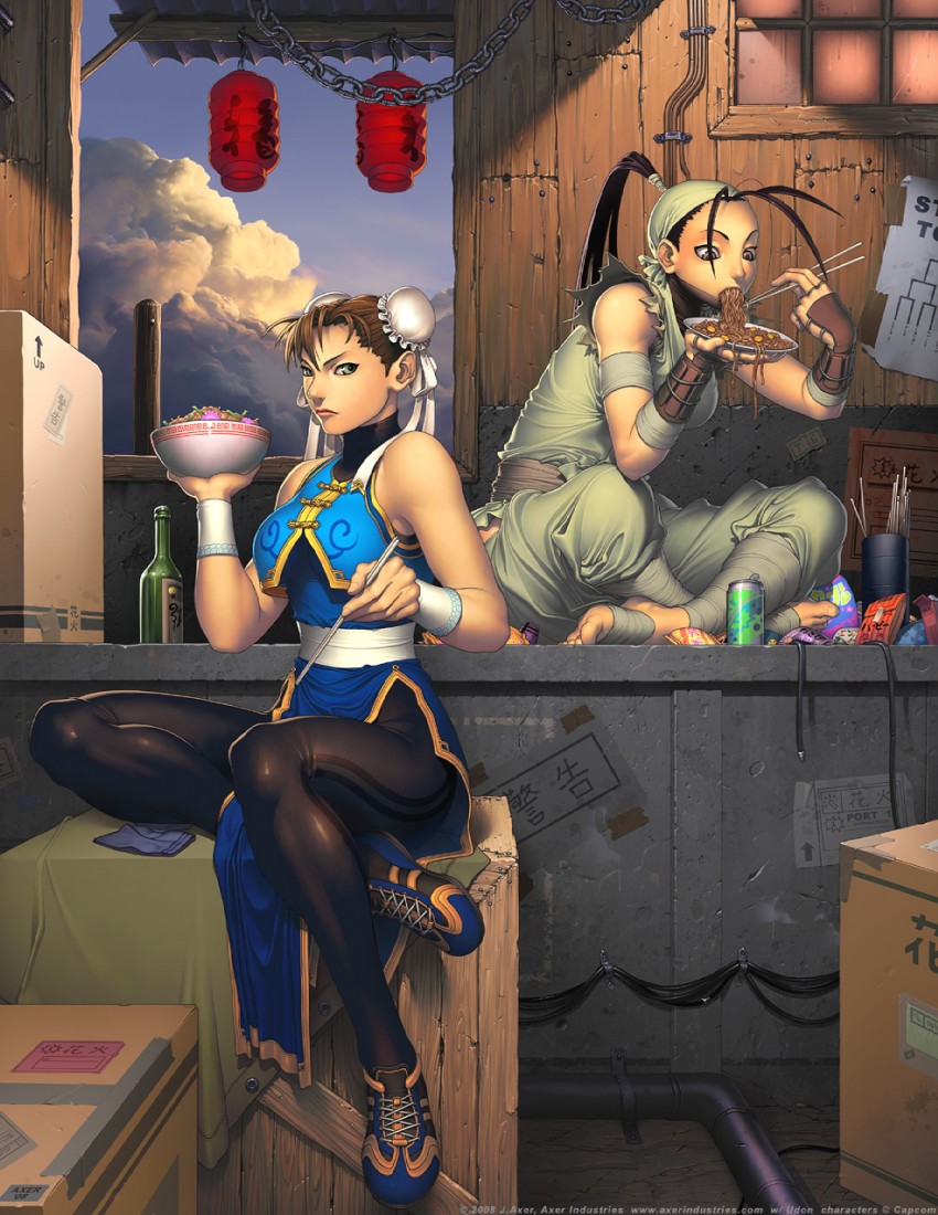 chun-li and ibuki (street fighter) drawn by axer_veicht and udon_entertainment