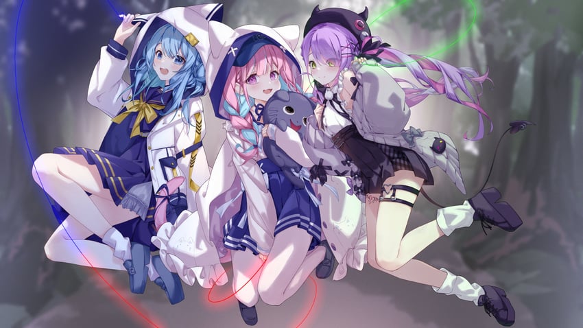 hoshimachi suisei, minato aqua, tokoyami towa, and neko (hololive) drawn by pola_(1021)