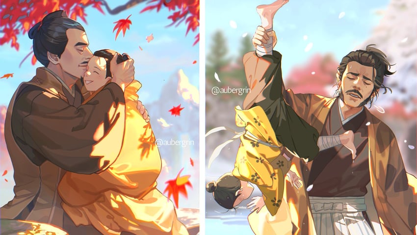 sakai jin, lord shimura, and sakai kazumasa (ghost of tsushima) drawn by aubergrin