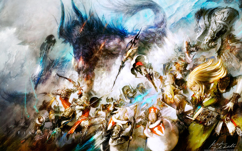 warrior of light, white mage, paladin, dragoon, warrior, and 1 more (final fantasy and 2 more) drawn by takahashi_kazuya