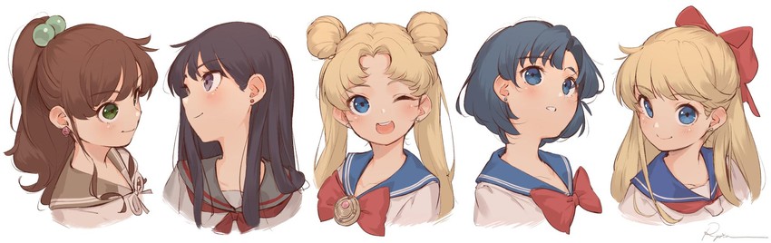 tsukino usagi, mizuno ami, aino minako, hino rei, and kino makoto (bishoujo senshi sailor moon) drawn by ryota_(ry_o_ta)