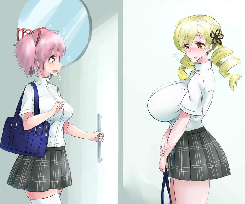 kaname madoka and tomoe mami (mahou shoujo madoka magica) drawn by mizuumi_(bb)