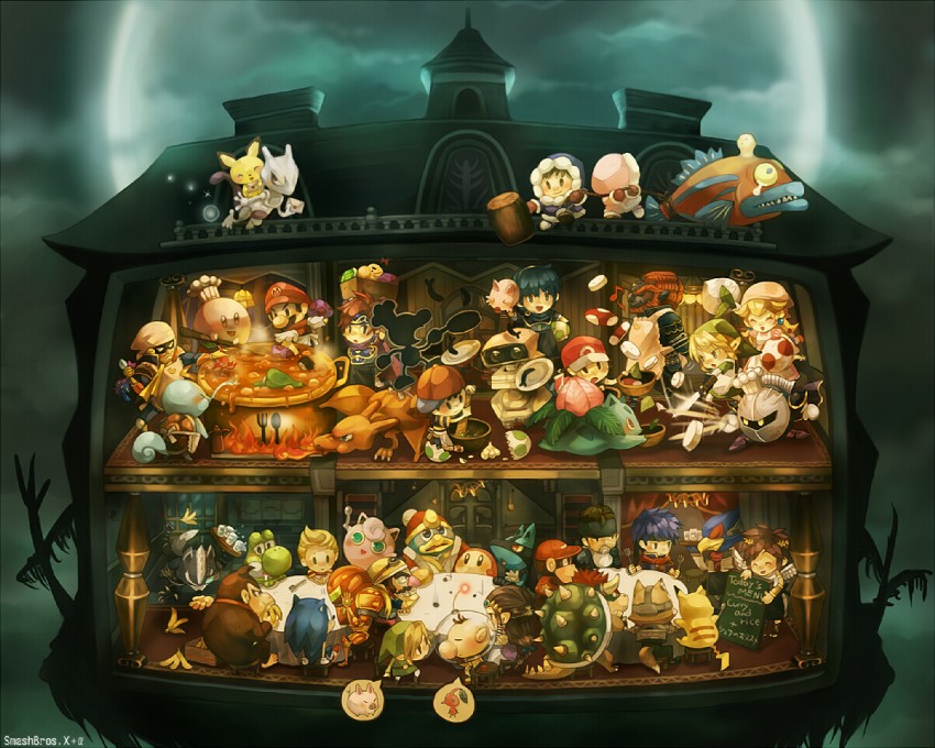 link, pikachu, princess zelda, kirby, princess peach, and 42 more (pokemon and 25 more) drawn by sui_(petit_comet)