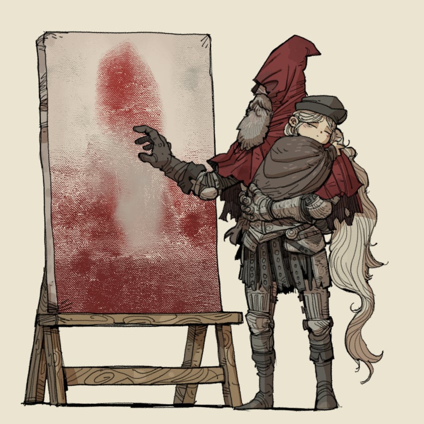 slave knight gael and painting woman (dark souls and 1 more) drawn by govy9807