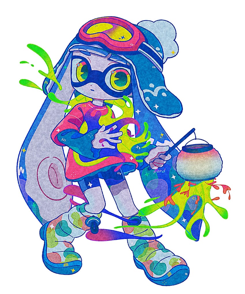 inkling player character and inkling girl (splatoon) drawn by f0rd_5_px