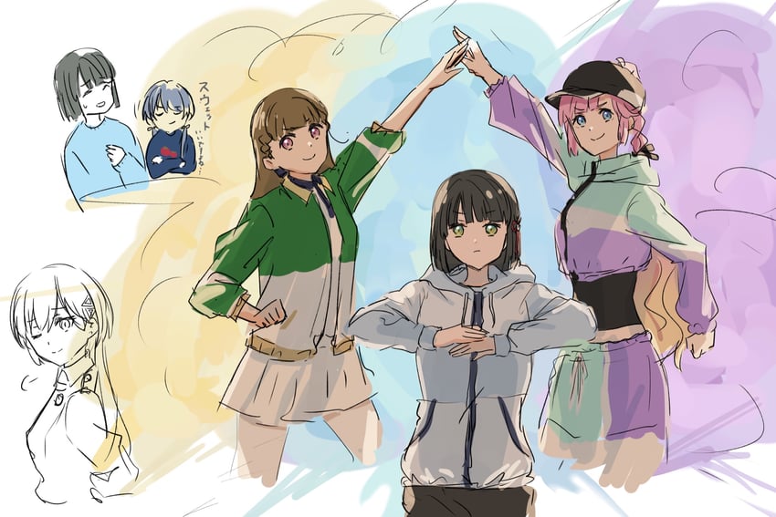murano sayaka, momose ginko, anyoji hime, kachimachi kosuzu, and katsuragi izumi (love live! and 1 more) drawn by muneta_(ntani_2)