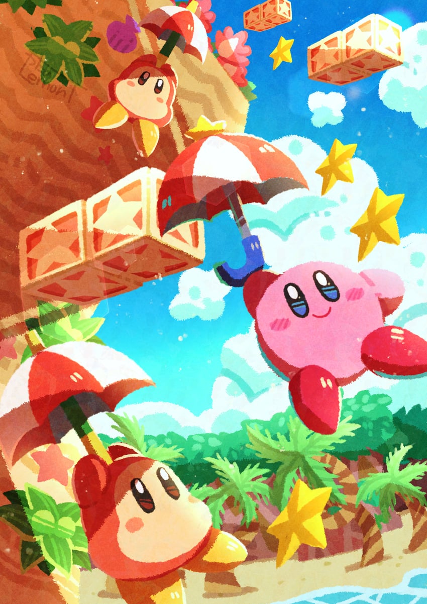 kirby, waddle dee, parasol kirby, and parasol waddle dee (kirby and 1 more) drawn by watawata22