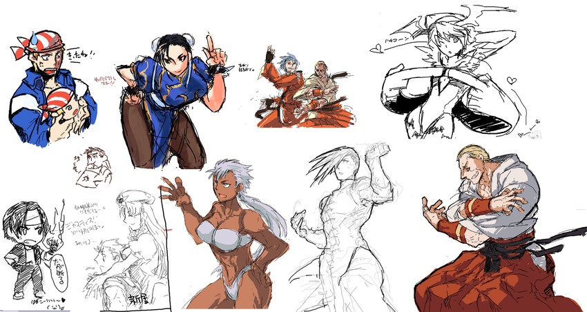 hong meiling, chun-li, lilith, ryu, kusanagi kyou, and 5 more (touhou and 6 more) drawn by itkz_(silentknight)