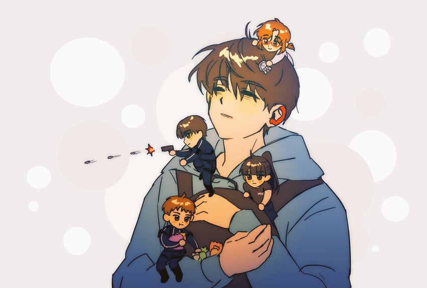 park moo-hyun, jihyeok seo, shin hae-ryang, baek ae-young, and yu geum-i (eoduun badaui deungbul-i doeeo) drawn by kyubeu_cube