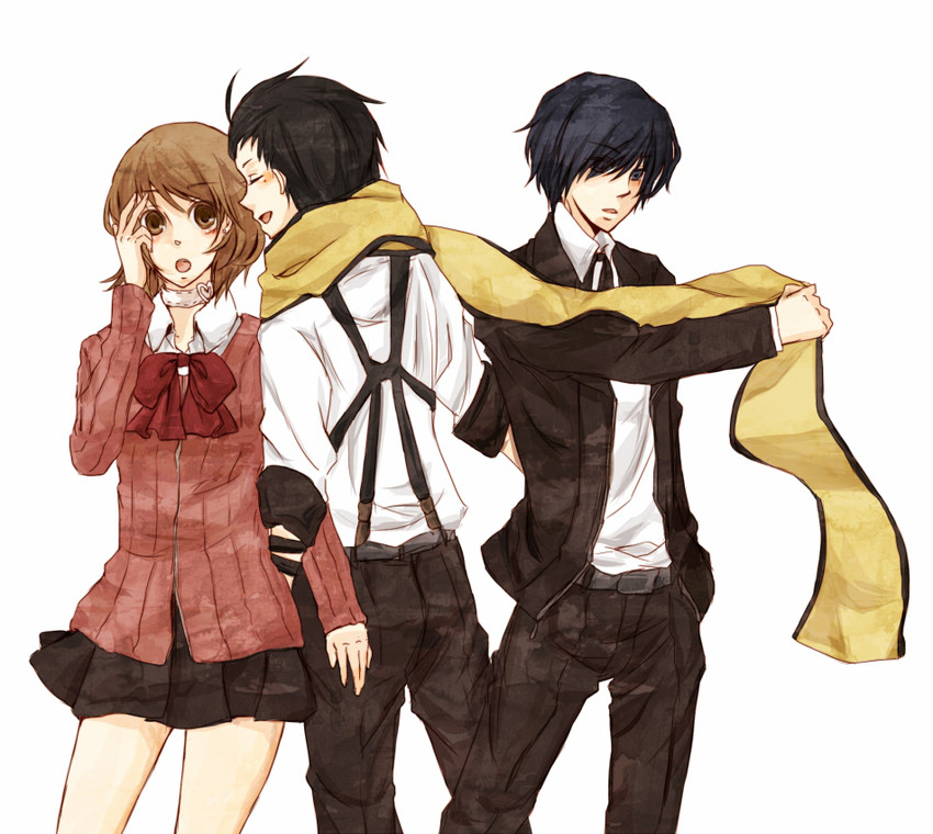 yuuki makoto, takeba yukari, and mochizuki ryouji (persona and 1 more) drawn by chihana