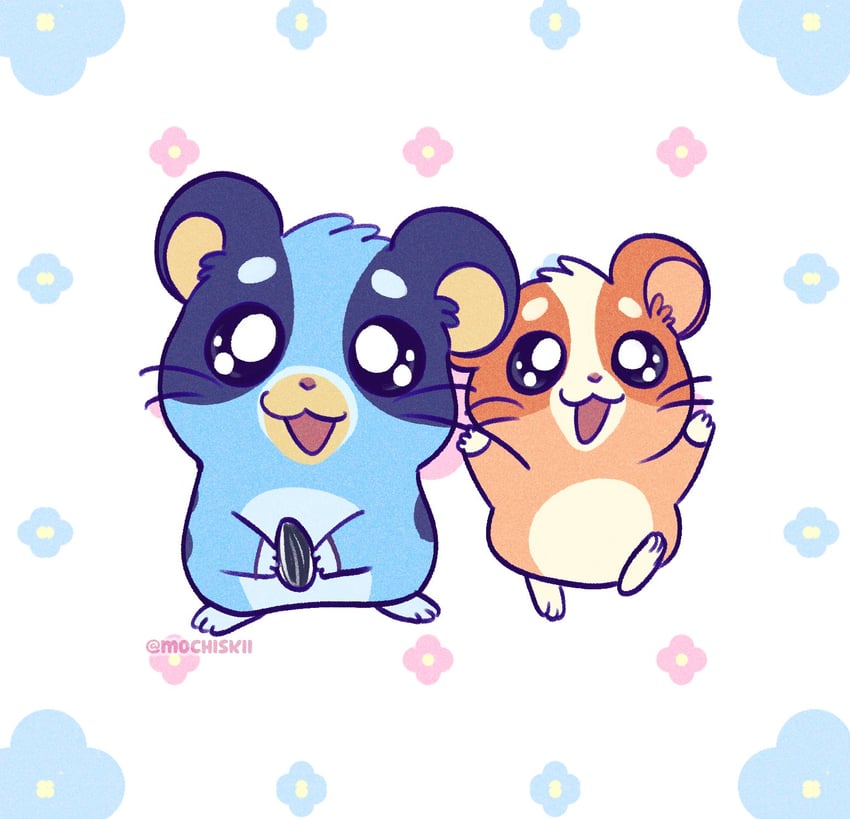 bluey heeler and bingo heeler (hamtaro and 1 more) drawn by mochiskii