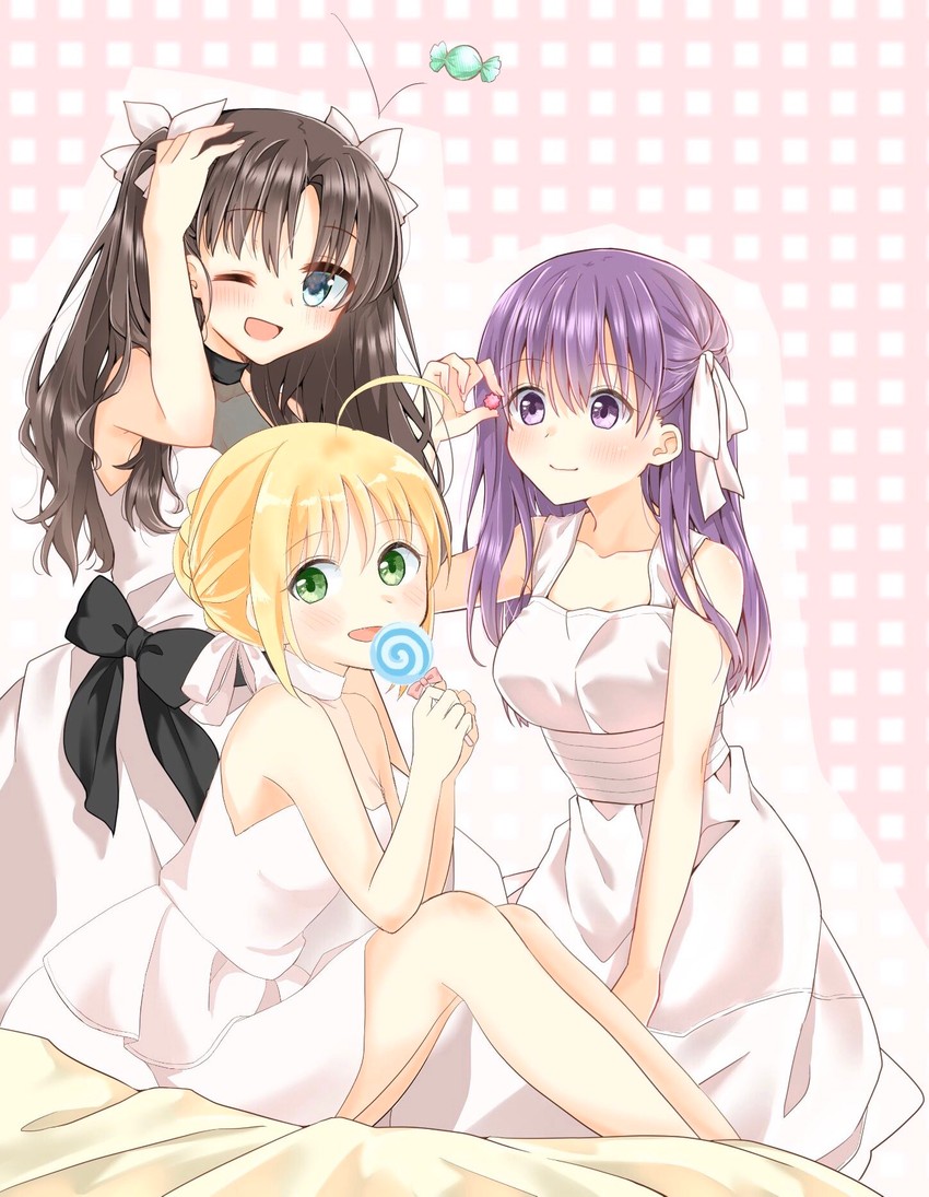 artoria pendragon, tohsaka rin, and matou sakura (fate and 1 more) drawn by tanka_kikurage