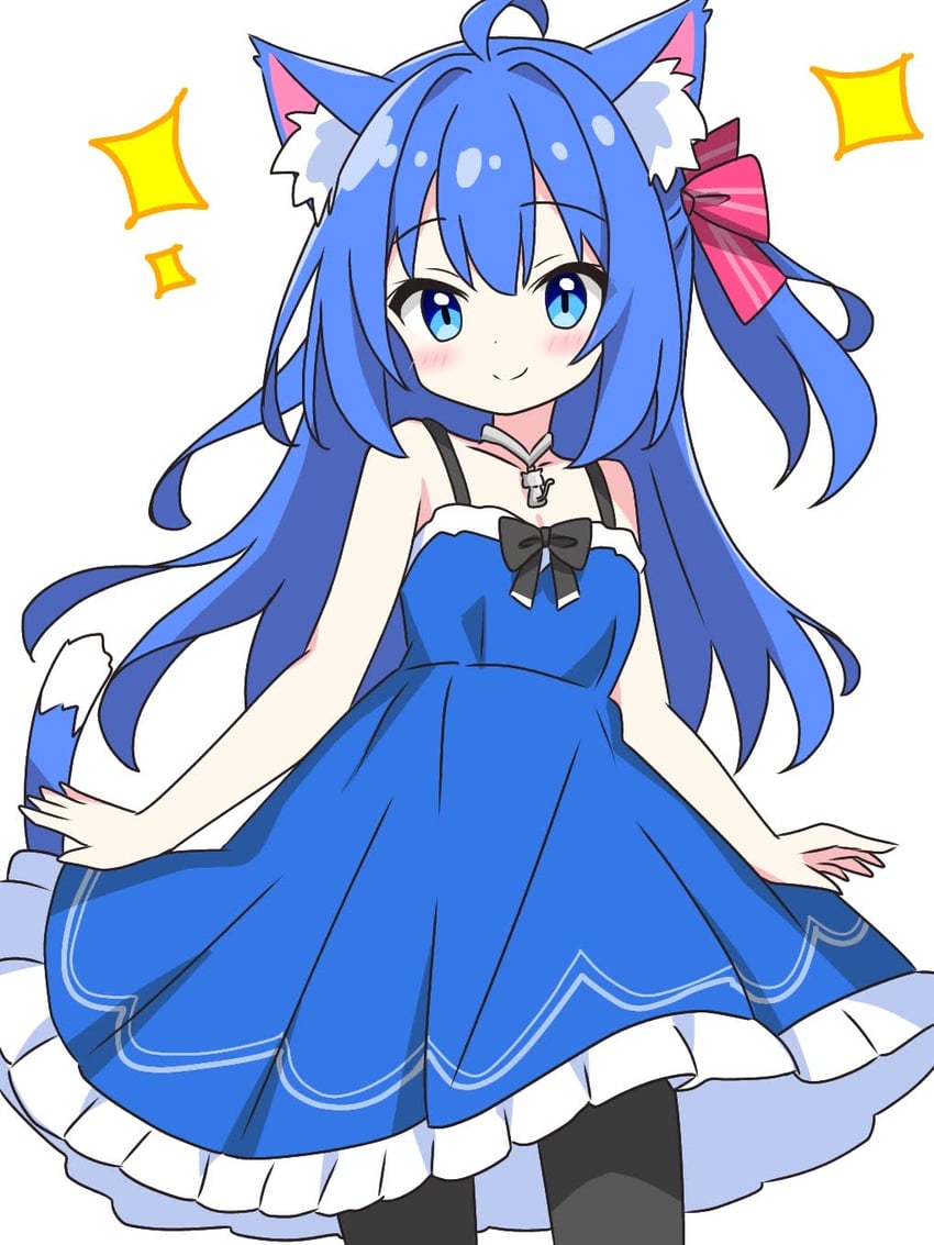blue-haired cat girl (original) drawn by kotatsu-mazoku