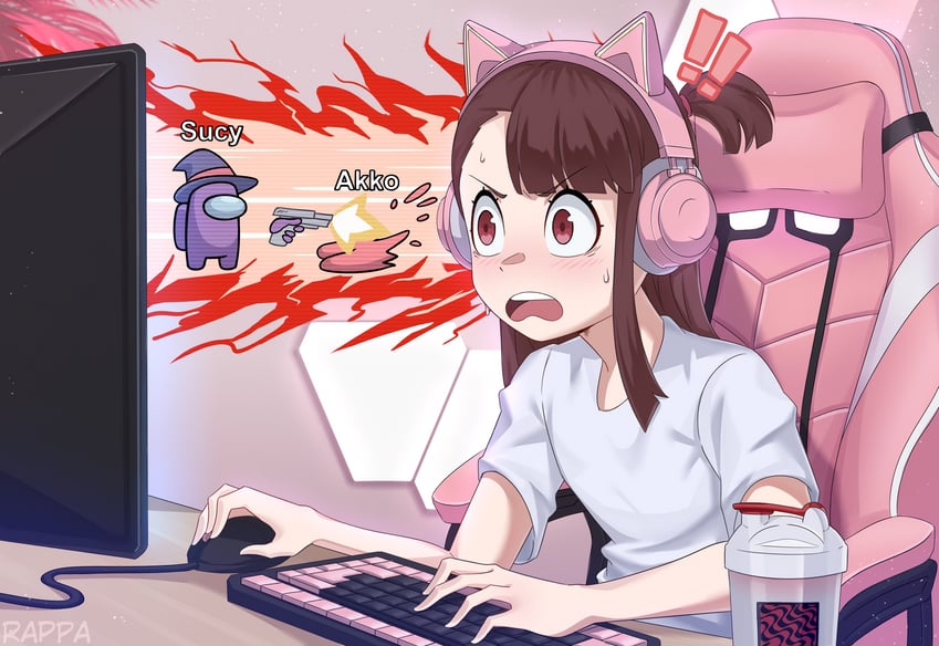 kagari atsuko, crewmate, sucy manbavaran, and impostor (little witch academia and 1 more) drawn by rappa_(sirrappa)