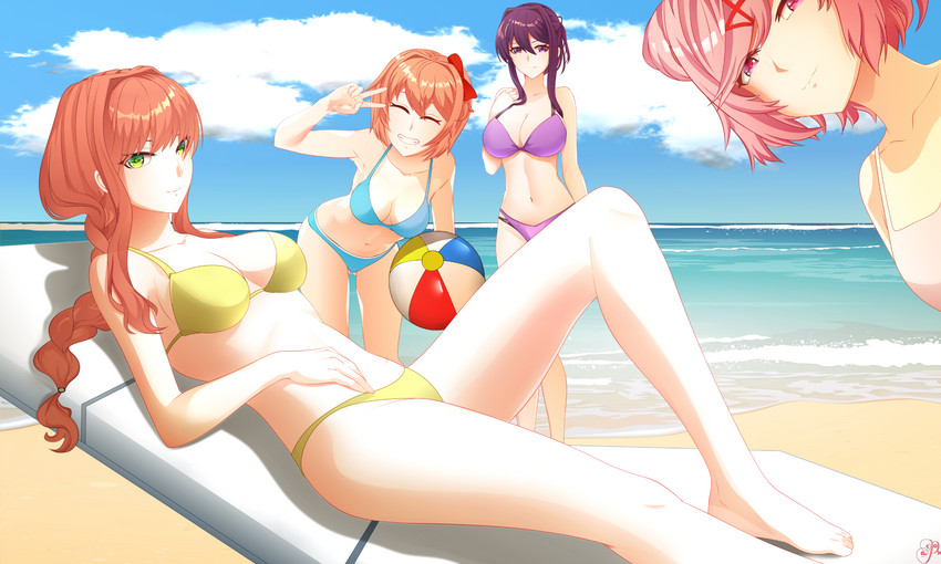 monika, natsuki, yuri, and sayori (doki doki literature club) drawn by proxyl