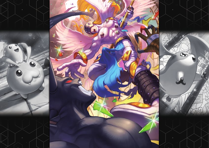 patamon, angemon, tokomon, devimon, poyomon, and 1 more (digimon and 1 more) drawn by spareribs