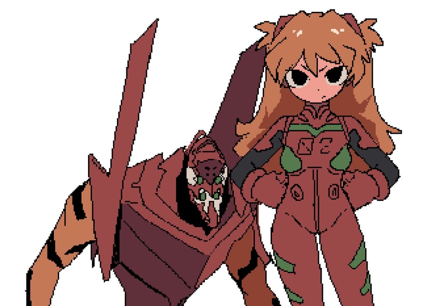 souryuu asuka langley and eva 02 (neon genesis evangelion) drawn by brandon_(badger_g)