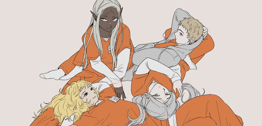 fleki, lycion, cithis, and otta (dungeon meshi) drawn by hup_cheop
