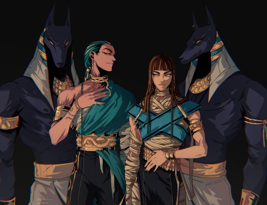 anubis, cleo de nile, and nefera de nile (monster high) drawn by artovbros