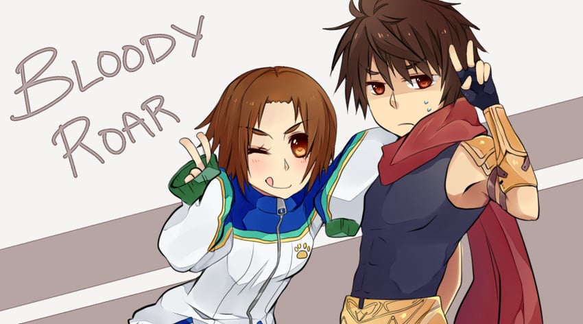 nonomura uriko and ogami kenji (bloody roar) drawn by tsunderoi