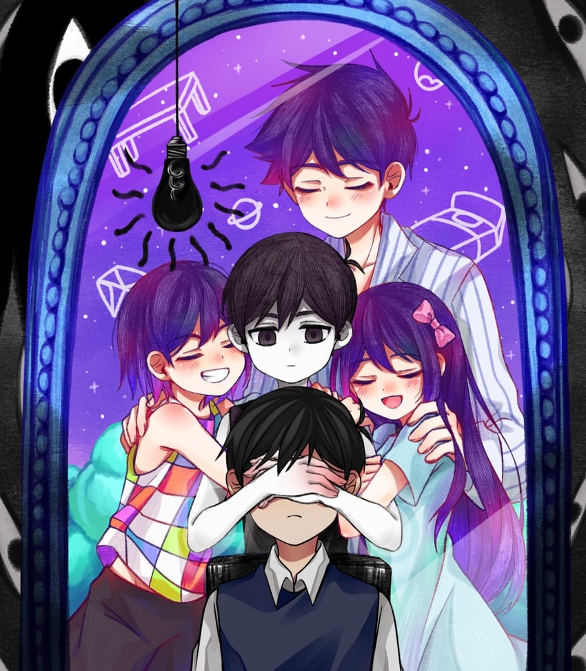 sunny, omori, aubrey, kel, hero, and 1 more (omori) drawn by linglanjunying