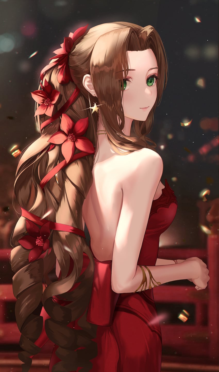 aerith gainsborough (final fantasy and 2 more) drawn by tooku0