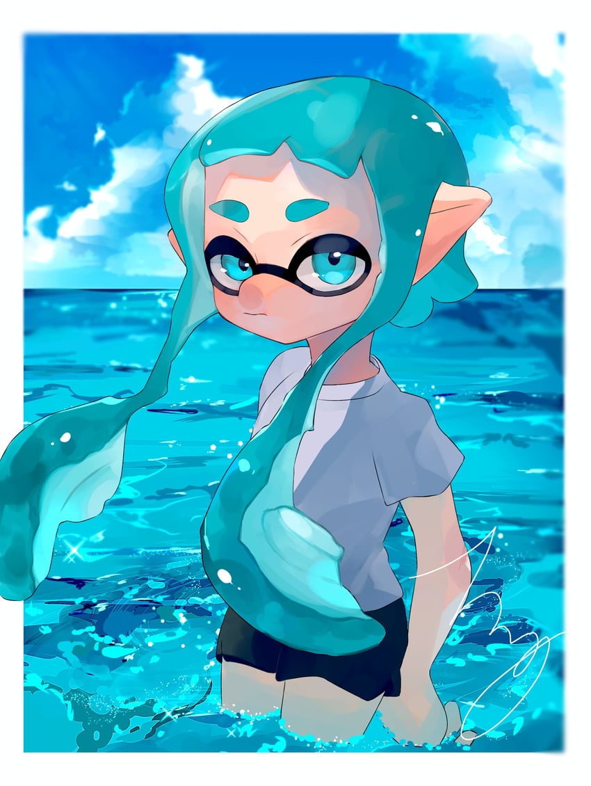 inkling player character and inkling girl (splatoon and 1 more) drawn by gen_cheishi