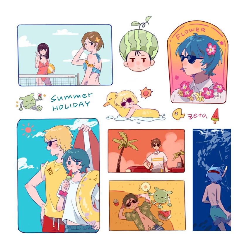 haro, char aznable, amuro ray, kamille bidan, quattro bajeena, and 2 more (gundam and 1 more) drawn by chiko_(berry)