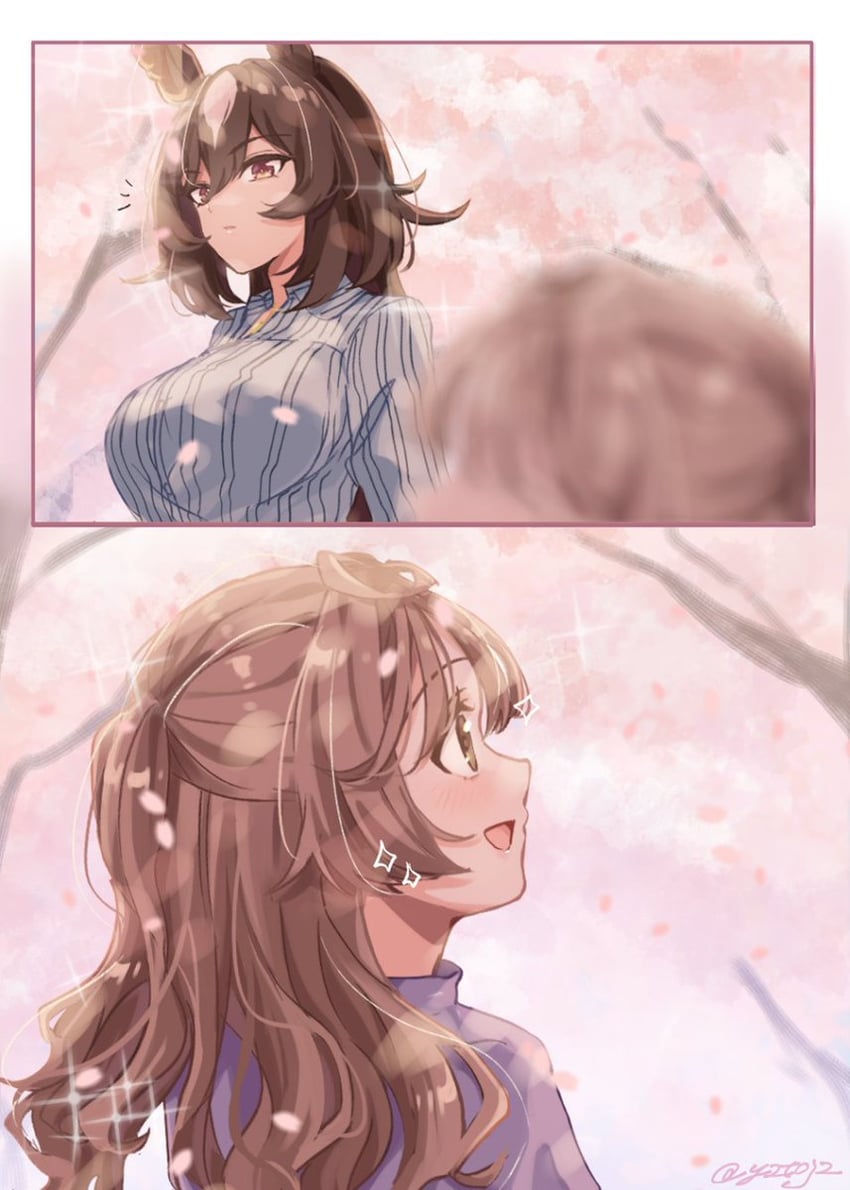 trainer, sirius symboli, female trainer, and shirohashi akari (umamusume) drawn by toji_(y2toj2)