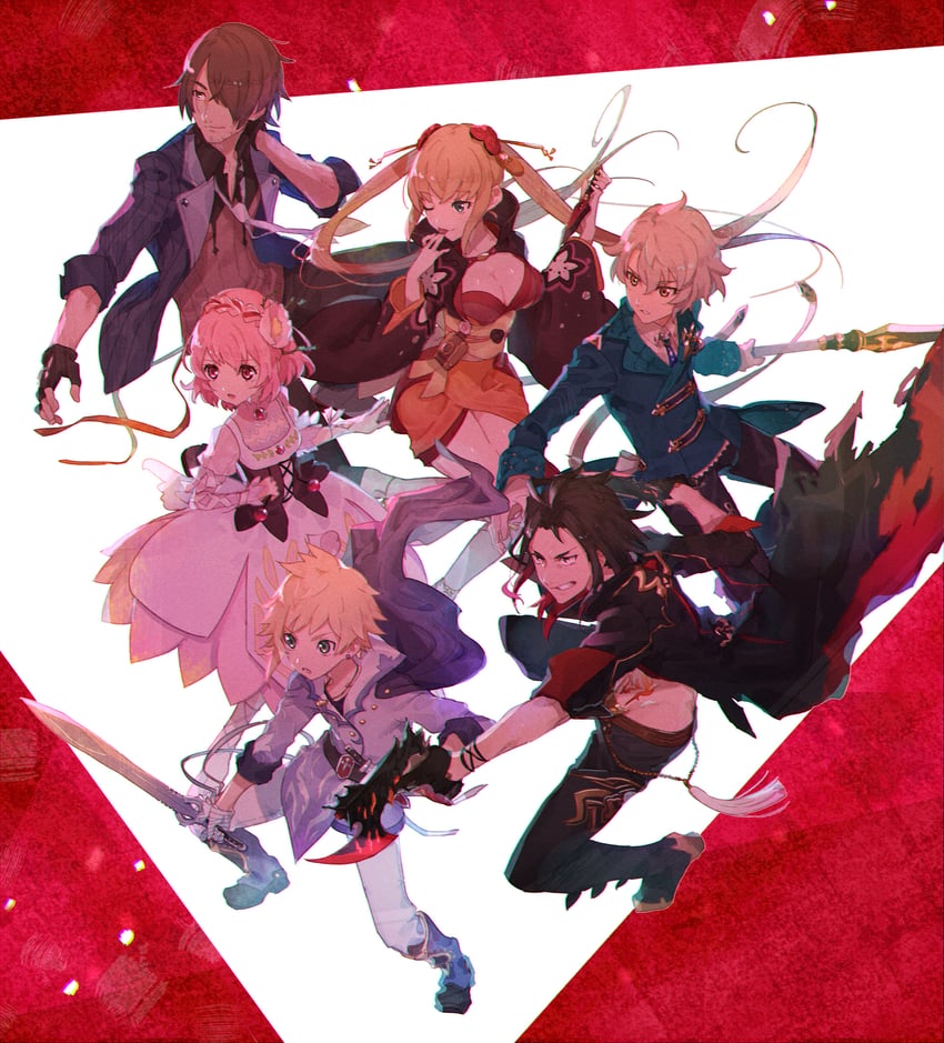 misella, vicious, kanata hjuger, yuna azetta, aegis alver, and 1 more (tales of and 1 more) drawn by urabe_(mstchan)