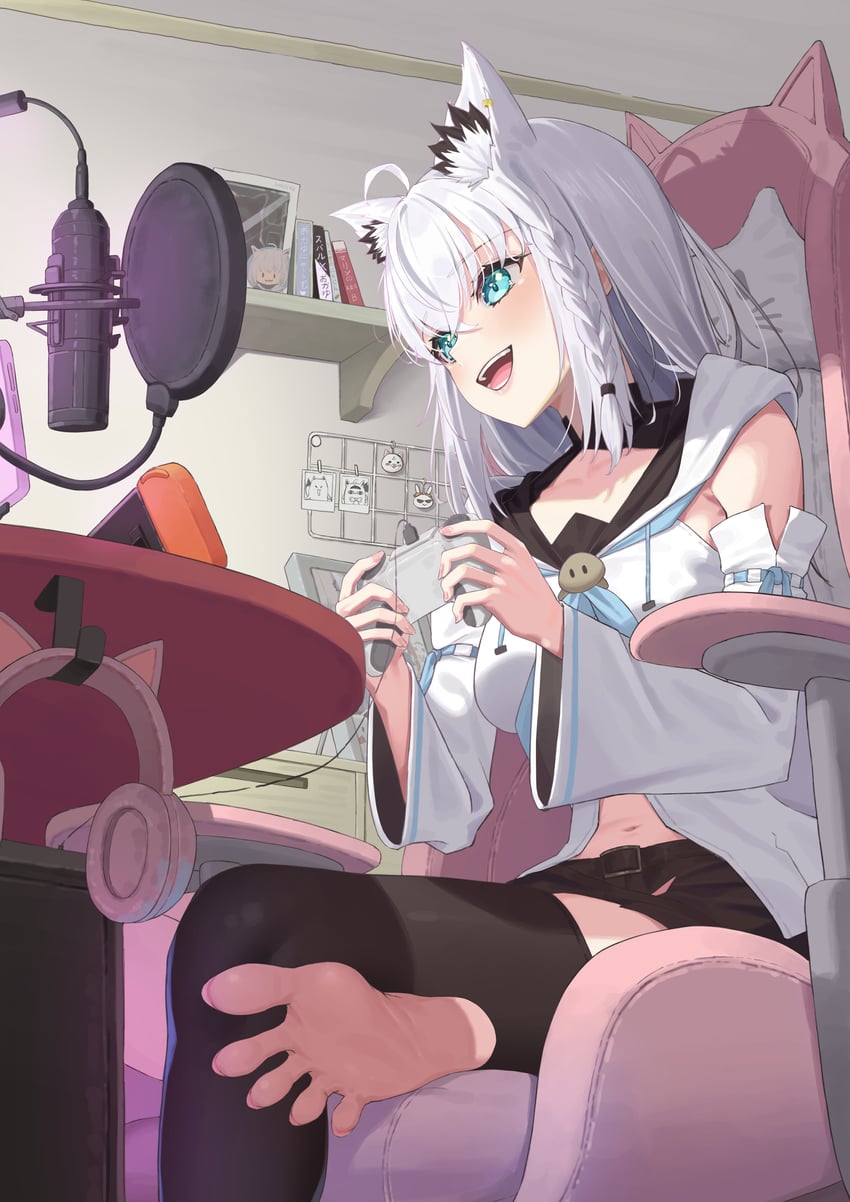 shirakami fubuki, 35p, pekomon, miteiru, and fubuzilla (hololive) drawn by bangom_r