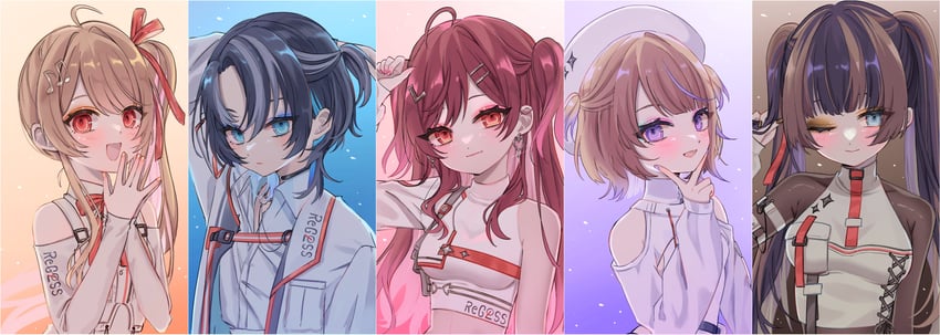 ichijou ririka, juufuutei raden, otonose kanade, hiodoshi ao, and todoroki hajime (hololive and 1 more) drawn by necoichan