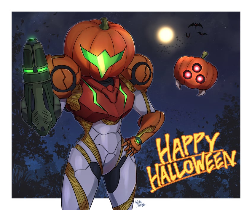 samus aran, metroid, and metroid larva (metroid and 1 more) drawn by wakaba_(wata_ridley)