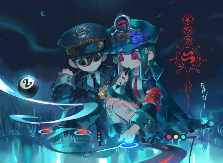 octoling player character, octoling girl, octoling boy, and c.q. cumber (splatoon and 2 more) drawn by gam_(99jellys)