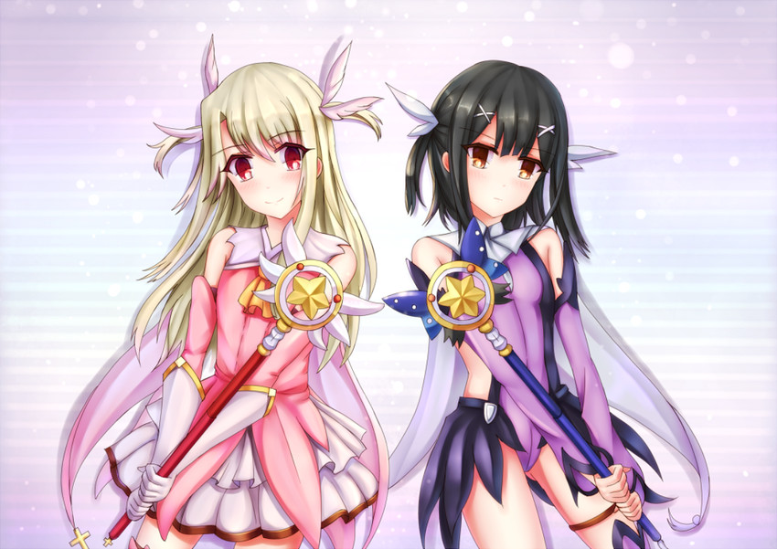 illyasviel von einzbern, miyu edelfelt, prisma illya, magical ruby, and magical sapphire (fate and 1 more) drawn by aaeru