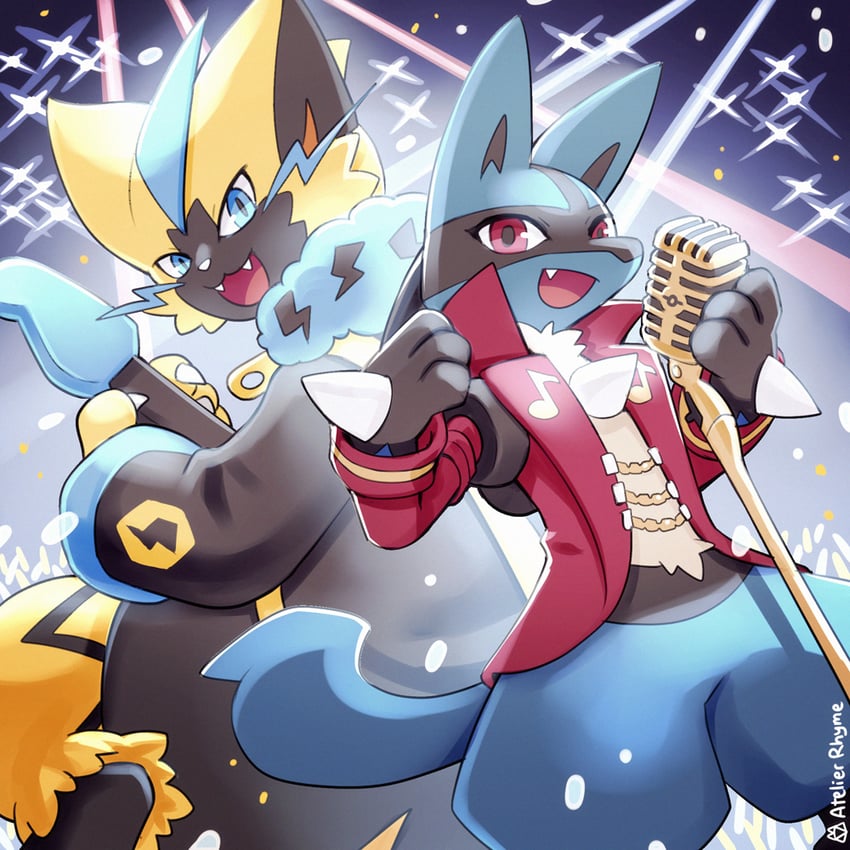 lucario and zeraora (pokemon and 1 more) drawn by atelier_rhyme