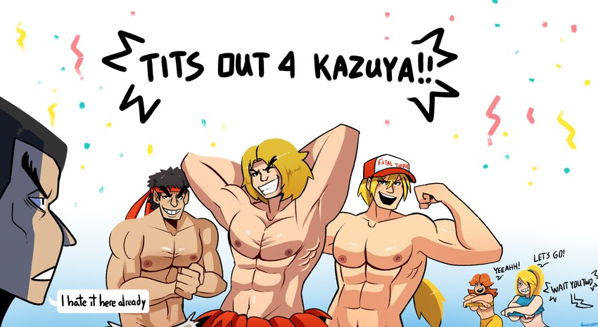 samus aran, princess daisy, ryu, ken masters, terry bogard, and 1 more (street fighter and 7 more) drawn by thegreyzen