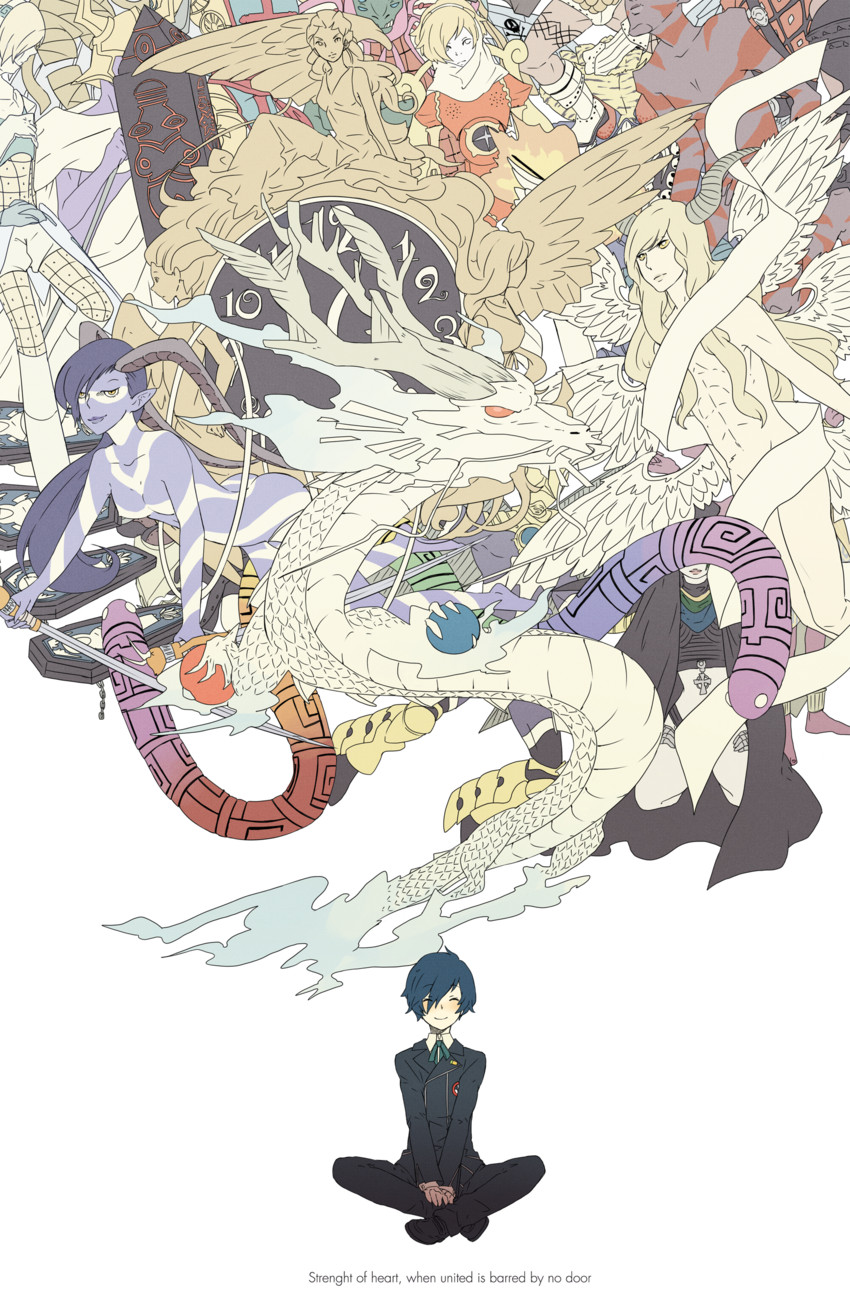 yuuki makoto, thanatos, beelzebub, scathach, messiah, and 14 more (persona and 2 more) drawn by ai-wa