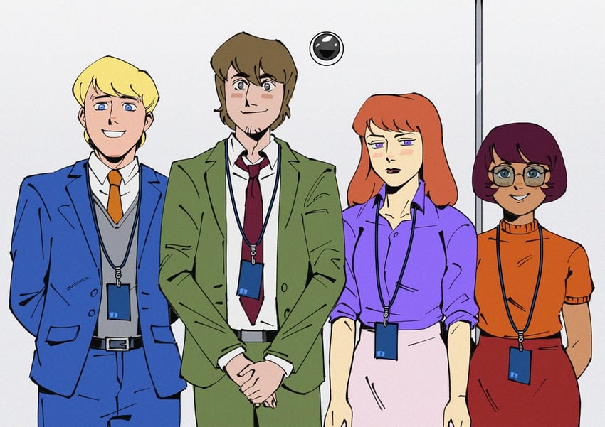 velma dinkley, daphne blake, shaggy rogers, and fred jones (scooby-doo) drawn by officeanomaly