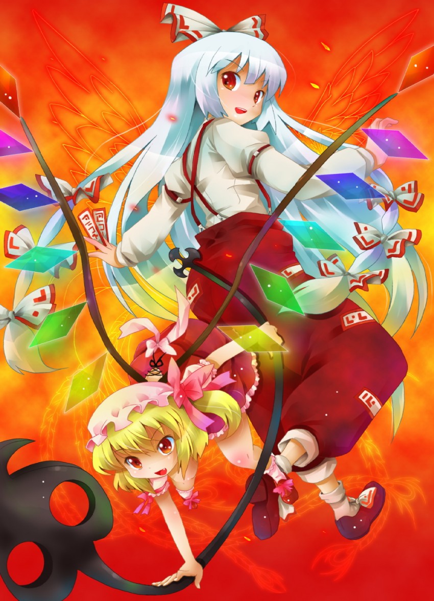flandre scarlet and fujiwara no mokou (touhou) drawn by michii_yuuki