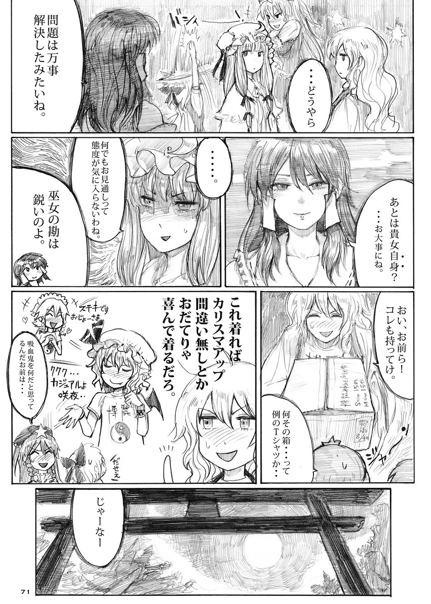 hakurei reimu, kirisame marisa, remilia scarlet, izayoi sakuya, cirno, and 2 more (touhou) drawn by chihiro_(kemonomichi)