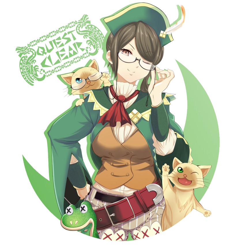 felyne and guildmarm (monster hunter and 1 more) drawn by komado_riru