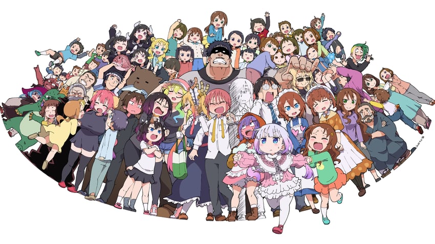 kanna kamui, tohru, lucoa, ilulu, kobayashi, and 25 more (kobayashi-san chi no maidragon) drawn by tabayan_jigokuhen