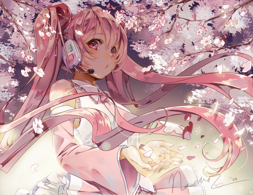 hatsune miku and sakura miku (vocaloid) drawn by nachoz_(nachozart)