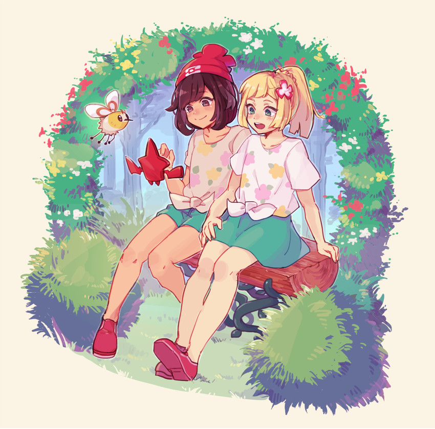 lillie, selene, rotom, cutiefly, and rotom dex (pokemon and 1 more) drawn by ayataka_(tmtayata)