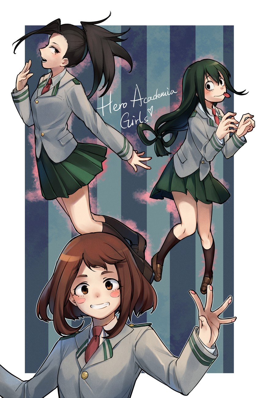uraraka ochaco, asui tsuyu, and yaoyorozu momo (boku no hero academia) drawn by yorktown_cv-5
