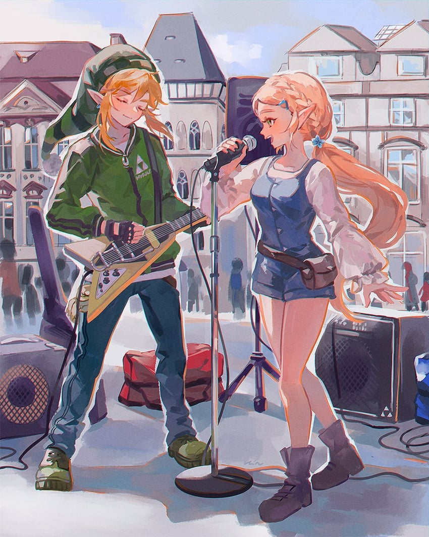 link and princess zelda (the legend of zelda and 1 more) drawn by rain_rkgk